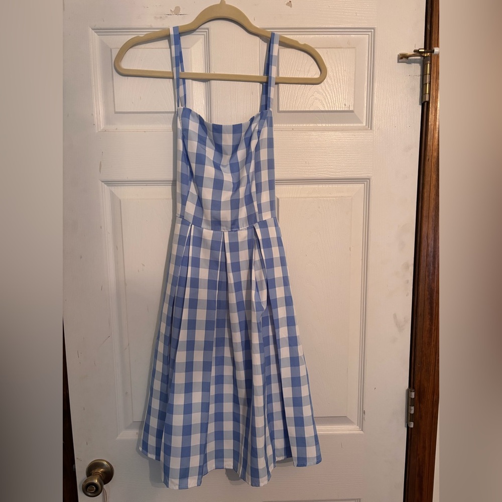 SHEIN Light Blue and White Checkered Dress
